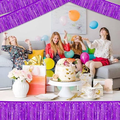 6 Pack 10 Ft Purple Foil Fringe Garland Metallic Streamers Tinsel Banner Wall Hanging Garland Backdrop for Parade Floats, Halloween, Christmas, Thanksgiving, New Year Party Decorations