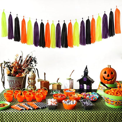 Black-Purple Green-Orange Halloween Tassel-Garland - 20pcs Birthday Party-Decorations Supplies Tassels, Wedding Baby Bridal Shower Decor Panduola