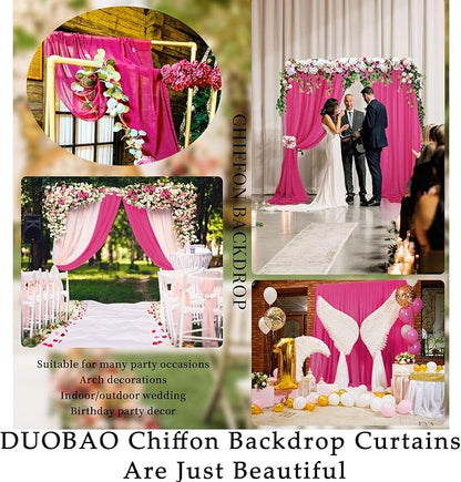 DUOBAO Hot Pink Chiffon Backdrop Curtains - 2 Panels 29"x96" - Wedding Sheer Backdrops for Elegant Living Room Voile Window Drapes Photography Wedding Ceremony Decor