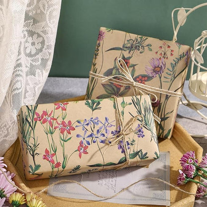 RUSPEPA Wild Flower Wrapping Paper Roll for Women, 17 Inches x 32.8 Feet, Mini Roll, Kraft Floral Design Wrapping Paper for Christian Gifts, Birthdays, Weddings, Bridal Shower and Engagement