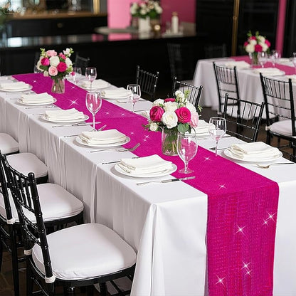SquarePie Disco Table Runner 6 Pack - Hot Pink Mirror Sequin Glitter Foil Runner for Disco Party Decor Retro 70s 80s Theme, Bachelorette Birthday Dance Decoration 12x108 Inch