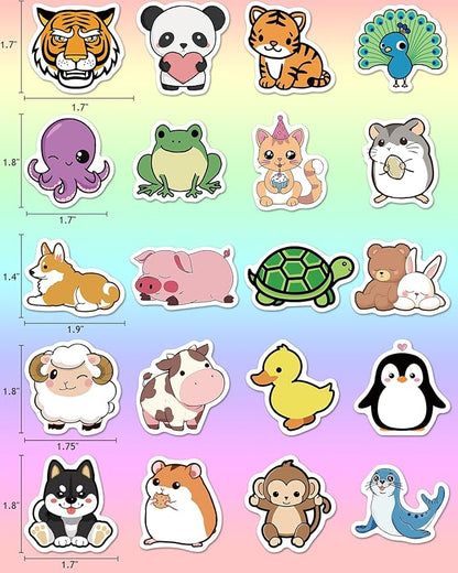 100 Pcs Animal Stickers for Kids, Cute Water Bottle Stickers for Kids Waterproof, Vinyl Laptop Kid Sticker Pack, Kid Classroom Prizes for Elementary Students