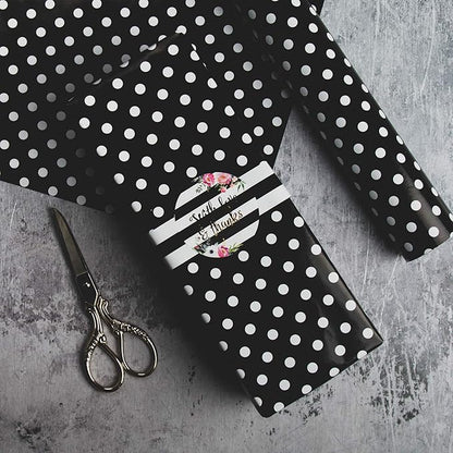 WRAPAHOLIC Reversible Wrapping Paper - Mini Roll - 17 Inch X 33 Feet - Black and Polka Dot Design for Birthday, Holiday, Wedding, Baby Shower