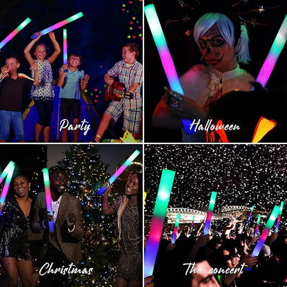 Pack of 100 Custom LED Party Foam Light Sticks Batons for Wedding, Parties, Birthdays, Guests, Party, DJ, Concerts, Festivals, Events, Promotions 3 Color Lighting Modes Batteries 16"