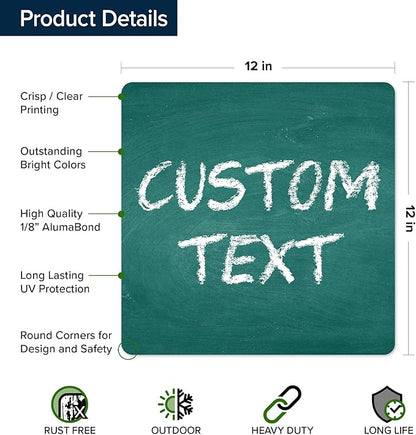 Custom Sign, Custom Street Sign, 11 Font Colors, 13 Font Styles, 4 Hole Options, 22 Sizes, 12x12 Inches, Rust Free DiBound, Fade Resistant, Made in USA by My Sign Center (Chalkboard Green)