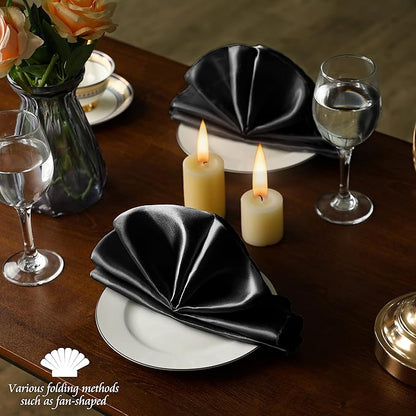 Manyshofu 50 Pieces Black Satin Napkins - 12x12 Inches Cloth Napkins, Square Satin Fabric Napkin Set - Elegant & Smooth Table Napkins for Wedding Dinner Party Lunch Banquet