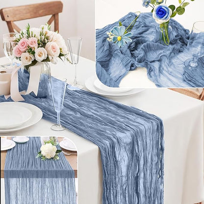 6-Pack Dusty Blue Cheesecloth Table Runners – 10FT (35x120 Inch) Boho Rustic Gauze Fabric Cheese Cloth Table Runner for Weddings, Baby Showers, Bridal Shower, Farmhouse & Birthday Party Decor