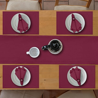 Ruvanti Linen Table Runner 72 Inches, Classic Hemstitch, Washable, Reusable, Non-Slipping, Stain Resistant- Perfect for Parties, Weddings, Dinners, Thanksgiving, Christmas, Indoor use – Burgundy