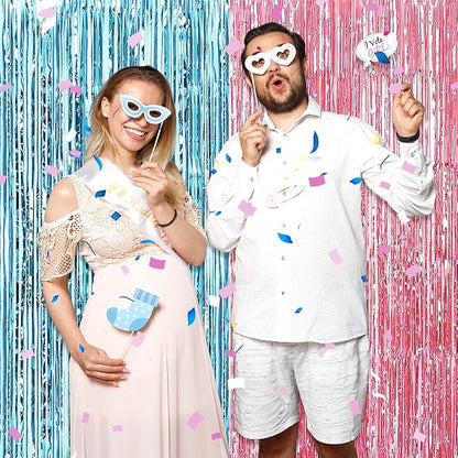 6 Pack Pink Blue Foil Fringe Curtain Backdrop, 3.28Ft x 8.2Ft Metallic Tinsel Foil Fringe Streamer Curtains for Photo Booth,Birthday, Christmas Day, New Year, Wedding Party Decorations