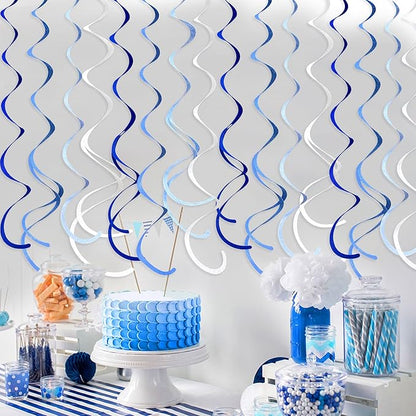 36 Pcs Blue Hanging Swirl Decorations Ombre Royal Blue White Felt Swirl Streamer Spiral Ceiling Garland for Birthday Wedding Baby Shower Graduation Under The Sea Nautical Ahoy Achor Party Supplies
