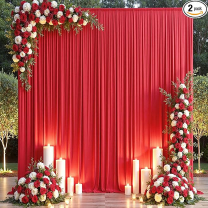 10×14ft Wrinkle Free Red Backdrop Curtain for Wedding Parties,2 Panels 5×14ft Height Soft Silky Polyester Backdrop Drapes Red Photo Back Ddrop Curtains for Event Photography Christmas Background Cloth