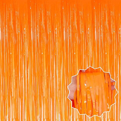 6 Pack Macaron Orange Foil Fringe Curtains Backdrop, 3.28 x 8.2 Ft Metallic Streamers Tinsel Curtains Background for Photo Booth, Birthday, Weddings, Carnivals, Graduation, Themed Party Decorations