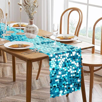 VHH Sequin Table Runner 12 x 108 inches Turquoise Table Runner, Glitter Runner for Party Wedding Birthday, Party Spring Easter Rustic, Birthday Supplies Decorations (1 Pack).