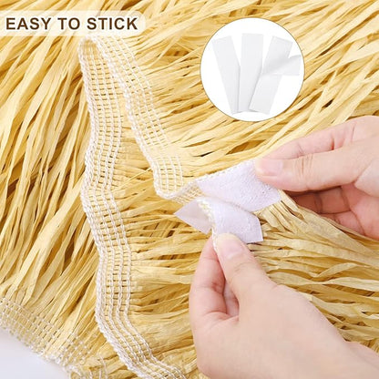 Fovths 4 Packs Luau Grass Table Skirt Fringe Straw Grass Skirt 108 x 30 Inch Hibiscus Hawaiian Table Skirts Rectangle Tropical Luau Party Decorations for Hawaiian Luau Decorations