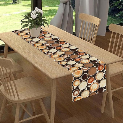 Coffee Theme Table Runner, Farmhouse Coffee Cup Latte Cappuccino Tea Party Rustic Cafe Table Center Decor for Home Kitchen Dining Patio Holiday Party Indoor Outdoor Table Decorations,13"x108" Inch