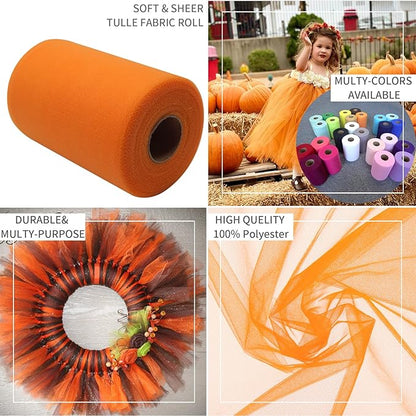 Orange Tulle Fabric Rolls 6 Inch by 200 Yards (600 feet) Fabric Spool Tulle Ribbon for DIY Orange Tutu Bow Baby Shower Birthday Party Wedding Decorations Craft Supplies