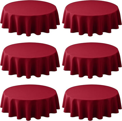 Biscaynebay 6 Pack Textured Fabric Round Tablecloths 60", Red Water Resistant Tableclothes Small Circle Folding Table Covers Linen for Dining, Kitchen, Wedding, Parties etc Machine Washable