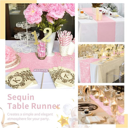 Pink Table Runner 10 Packs 12x72 Inches Sequin Glitter Table Runners for Party Bridal Baby Shower Event Party Wedding Table Decor