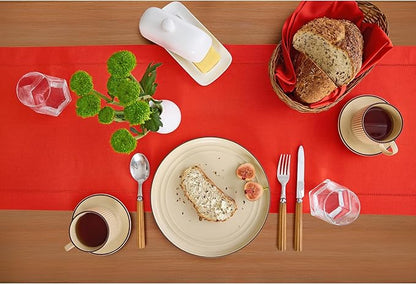Solino Home Cotton Linen Poppy Red Table Runner 72 Inches Long - Hemstitch Table Runner 14 x 72 Inch for Dresser, Dining, Halloween