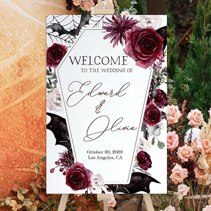 Halloween Wedding Welcome Sign, Wedding Sign, Halloween Wedding Sign, Wedding Decorations, Black Wedding Gothic Welcome Sign, Halloween Couples Shower, Welcome Wedding Sign With Stand