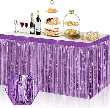3 Pack 29x108 Inch Light Purple Foil Fringe Table Skirts Metallic Banner for Tinsel Streamer Garland Backdrop for Parade Floats Wedding Thanksgiving Birthday Christmas Halloween Party Decoration