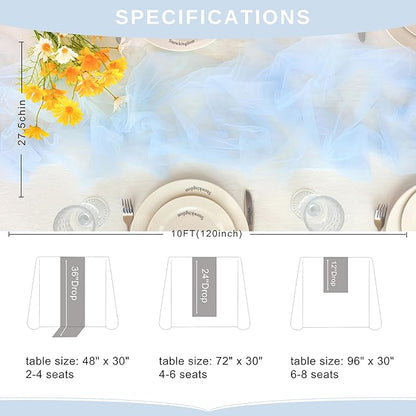 Snowkingdom Light Blue Cheesecloth Table Runner 10FT, Baby Blue Sheer Tulle Gauze Runner 120 Inch, Rustic Boho Party Table Decoration for Wedding Bridal Baby Shower Birthday Christmas Winter Holiday