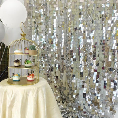 Silver Sequin Backdrop 8ft * 8ft 1 Panel, Shimmer Wall Backdrop Photobooth Props for Wedding, Anniversary, Birthday, Party Decorations