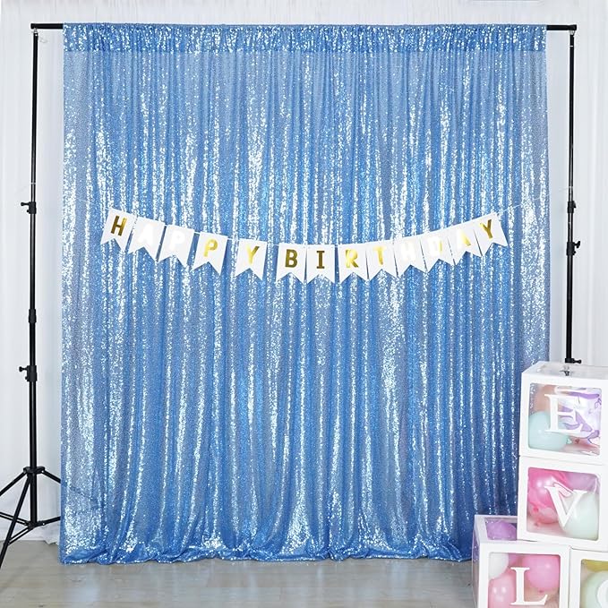 Poise3EHome 6FT x 8FT Sequin Photography Backdrop Curtain for Party Decoration, Baby Blue