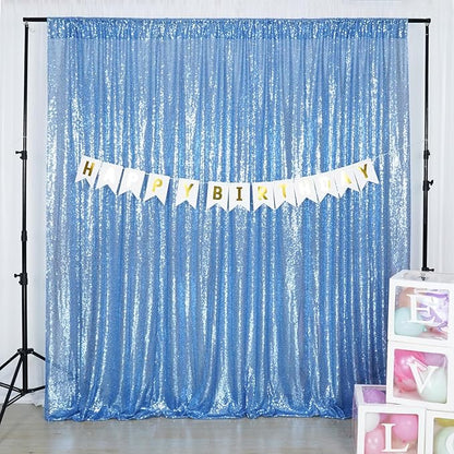 Poise3EHome 6FT x 8FT Sequin Photography Backdrop Curtain for Party Decoration, Baby Blue