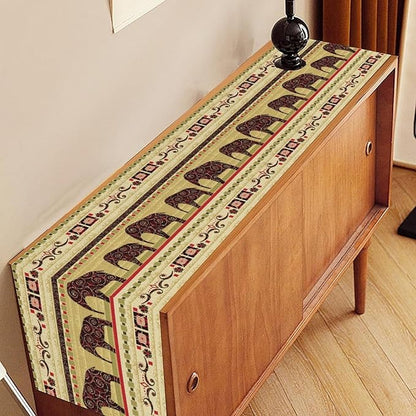 Boho Elephant Table Runner, Vintage Tribal Traditional Bohemian African Animals Ethnic Folk Table Center Decor for Home Kitchen Dining Patio Holiday Party Indoor Table Decorations, 13"x36" Inch