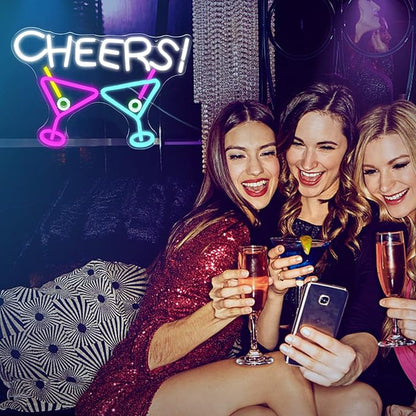 Cheers Neon Sign,Bar Cocktail Neon Sign for Wall Decor,USB Powered,Living Room,Game Room Decor,for Adult Boys Girls Bedroom Restaurant Hotel Party Birthday(16.5x11.5in)