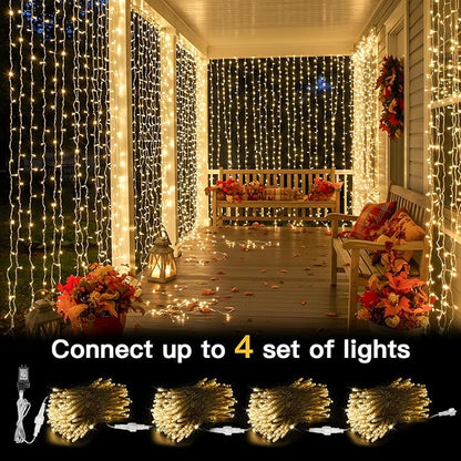 suddus Curtain Lights for Bedroom, 300 Led 9.8x9.8ft Hanging String Lights Outdoor, Fairy Curtain Lights Indoor for Christmas, Dorm, Wall, Backdrop, Window, Wedding, Party, Birthday Decor, Warm White