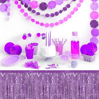 3 Pack 29x108 Inch Light Purple Foil Fringe Table Skirts Metallic Banner for Tinsel Streamer Garland Backdrop for Parade Floats Wedding Thanksgiving Birthday Christmas Halloween Party Decoration