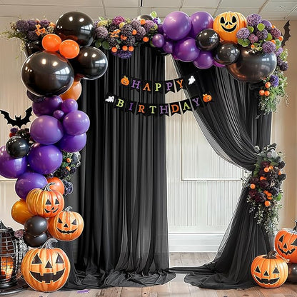 Black Wedding Arch Draping Fabric 2 Panels 30'' x 20FT Black Drapes Sheer Fabric Backdrop Arch Draping Fabrics for Wedding Ceremony Birthday Party Bridal Shower Decoration