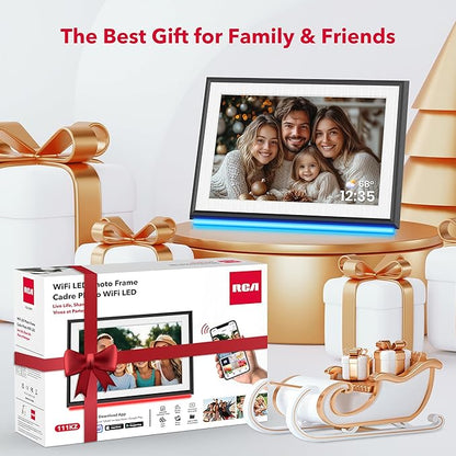 RCA 10.1" WiFi Digital Picture Frame Uhale App Photo Frames Electronic HD IPS Touch Screen Display with 32GB Memory LED Lights, Support USB/SD Card, Slideshow, Instantly Share Photos Videos