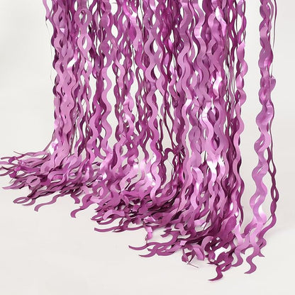 Purple Foil Curtains - 4 Pack 3.3 ft x 6.6 ft Wavy Fringe Curtain Backdrop for Party Photo Booth Props Decoration Mermaid Euphoria Themed | Purple Streamers for Mardi Gras Decorations