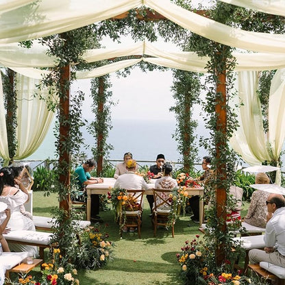 VOK Wedding Arch Draping Fabric Chiffon Curtains, 29in x 18Ft Sheer Chiffon Outdoor Curtain for Wedding Ceremony Birthday Party Decoration (Light Yellow,4 Panel)