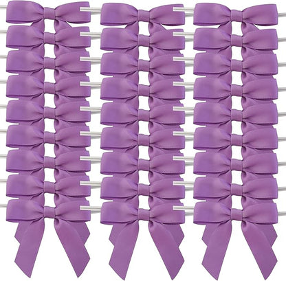 50pcs 2-1/2" Purple Satin Ribbon Bows with Twist Ties Mini Ribbon Bows for Candy Partiy Decoration Gift Packing&Wrapping Accessoried(Purple)