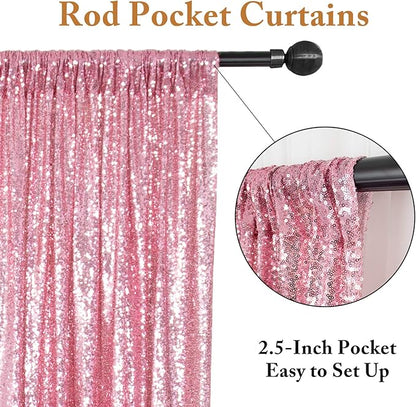 ShinyBeauty Sparkle Backdrop Curtain Fuchsia Pink 2 Panels Set Sequin Photo Backdrop 2FTx8FT Sequin Backdrop Curtain Pack of 2