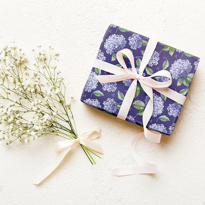 RUSPEPA Floral Wrapping Paper Roll for Women, Mini Roll, Elegant Hydrangea Flower Design Kraft Gift Wrap Paper Perfect for Birthday, Spring, Wedding, Bridal Shower, Mother's Day, 17 Inch x 16.4 Feet