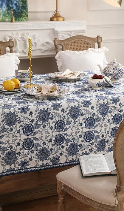 patdrea Designer Vintage Blue Rectangle Tablecloth,Linen Anti-Wrinkle Paisley Pattern Farmhouse Extra Long Table Cloth,Decor Cover for Kitchen Dining,Christmas,Thanksgiving,63"x110"-Lantang a