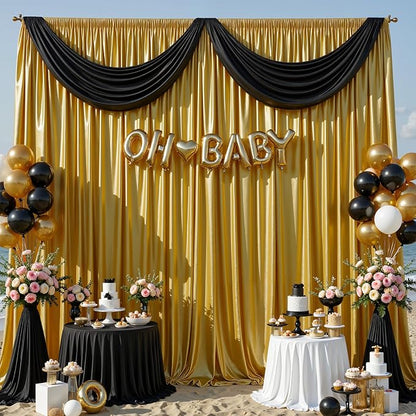 10x10 ft Dark Gold Glitter Backdrop Curtain for Parties, Wrinkle Free Glitter Photo Backdrop Drapes 2 Panels 5x10FT Shimmer Back Drop Cloth for Wedding Birthday Christmas Photography Background Decor