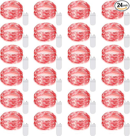 24 Pack LED Fairy Lights Battery Operated 7Ft 20Led Mini String Lights Waterproof Christmas for Mason Jars Bedroom DIY Party Wedding Christmas Decor Red