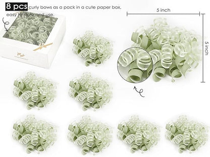 HUIHUANG Green Bows for Gift Wrapping Sage Green Gift Bows 5 inch x 8 Counts Self-Adhesive Curly Ribbon Bow for Presents, Paper Bag, Baby Shower Favors, Wrapping Accessories, Wedding Decor