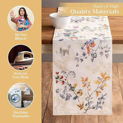 Maison d' Hermine Table Runner 100% Cotton Double Layer Table Runners 72 inches Long for Thanksgiving Christmas Decorations Home Kitchen Dining Party Wedding (Equinoxe - Beige, 14.5" x 72")