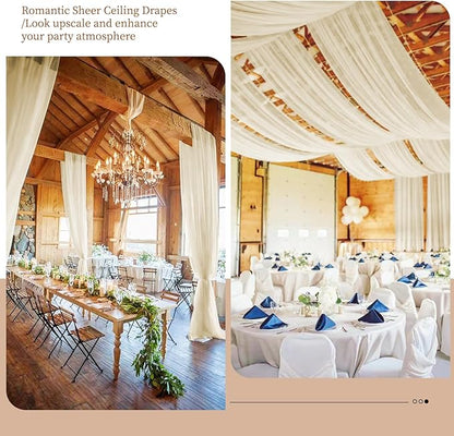 6 Panels Ivory Ceiling Drapes 5ftx20ft Wedding Ceiling Drapes Chiffon Fabric Arch Draping Sheer Curtains Soft Drapery Draping Wedding Ceiling Decorations for Party Ceremony Stage Swag