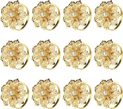 KPOSIYA Flower Napkin Rings Holder Metal Gold Napkin Rings Set of 6 for Wedding Party Holiday Banquet Christmas Dinner Delicate Serviette Buckles Decor Favor (6, Flower-Gold)