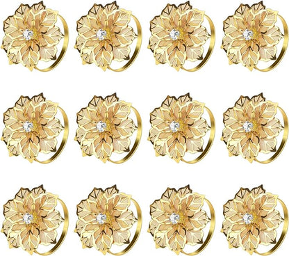 KPOSIYA Flower Napkin Rings Holder Metal Black Napkin Rings Set of 50 for Wedding Party Holiday Banquet Christmas Dinner Delicate Serviette Buckles Decor Favor (50, Gold)