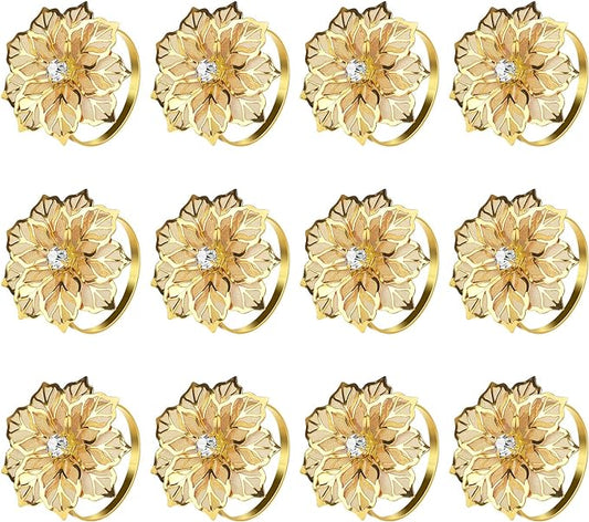 KPOSIYA Flower Napkin Rings Holder Metal Black Napkin Rings Set of 50 for Wedding Party Holiday Banquet Christmas Dinner Delicate Serviette Buckles Decor Favor (50, Gold)