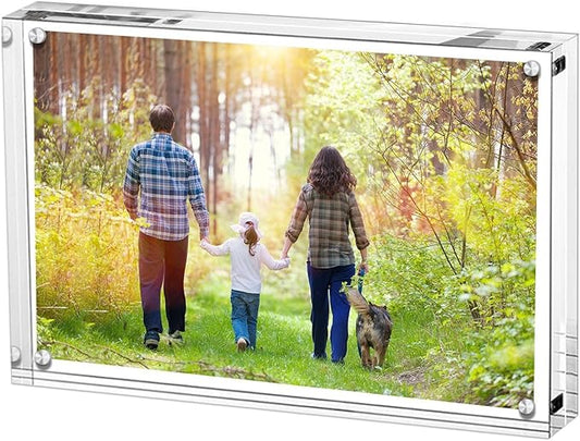 Boxalls Acrylic Photo Frame 9 x 13 cm (3.5 x 5 inch), Double Sided Picture Frame with Magnetic, Clear Frameless Desktop Photo Block